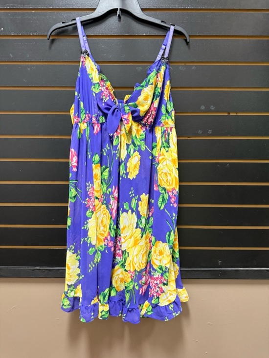 Betsey Johnson Dresses & Skirts - Betsey Johnson Floral Babydoll Dress Sheer Purple Yellow Ruffle Mini 1X